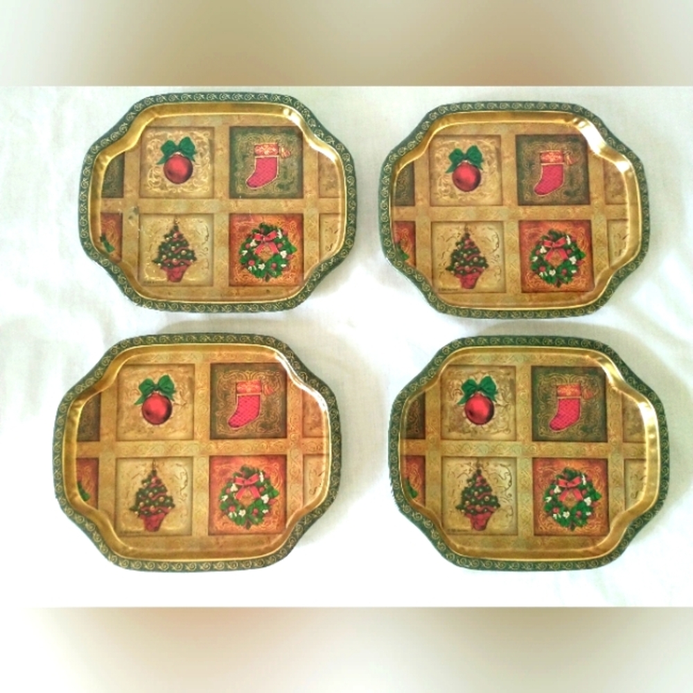 Mid Century Set of Four Christmas Trays by Bill Barnes - Giftco Inc.